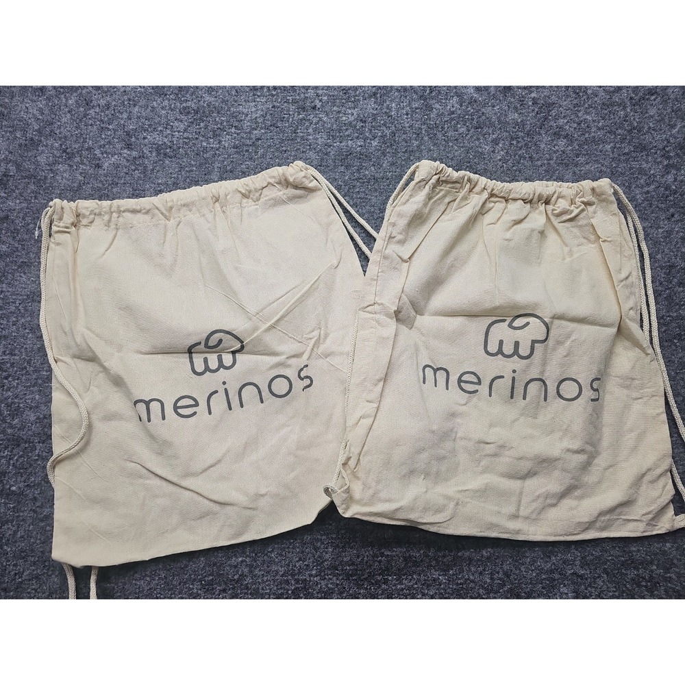 2-Merinos Logo Drawstring Natural White Cotton Back Pouch Shoes Bag 13"x15"
